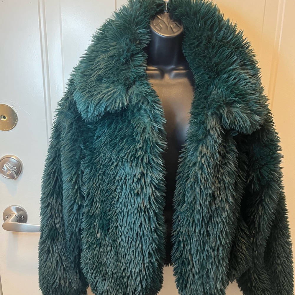 Dark Emerald Green faux fur jacket